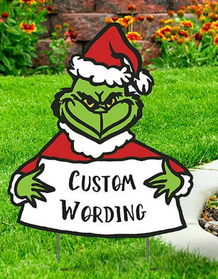 Grinch Yard Sign with custom wording Cutout comes with H-Stake 24x20,  printed on coroplast Christmas Yard Decorations, Grinchmas