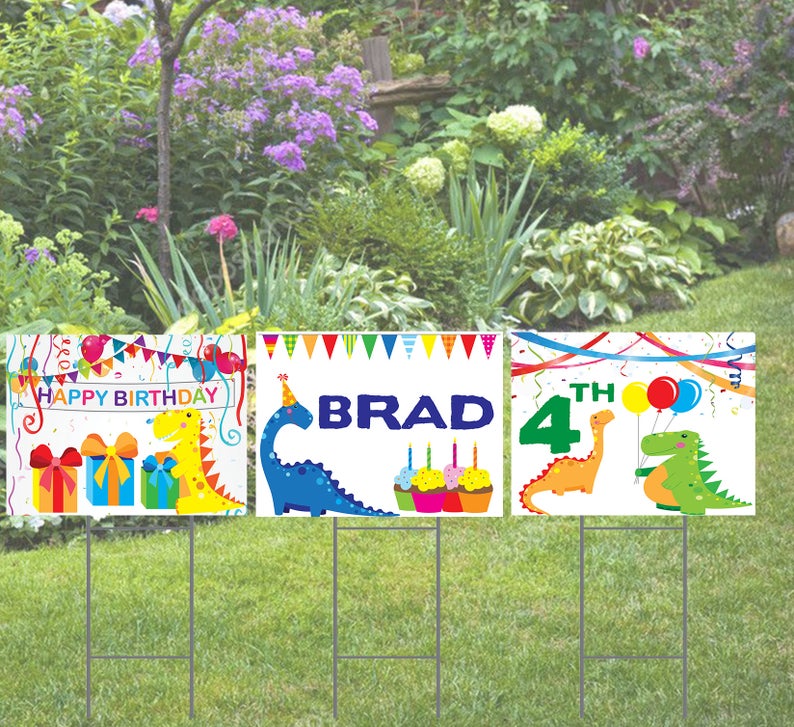3 Piece Happy Birthday Coroplast Yard Sign 2 Sizes