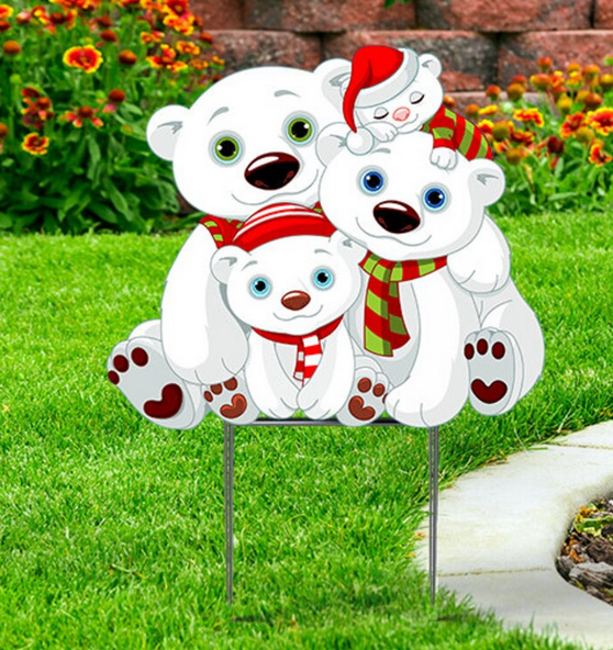 Polar Bear Christmas Family Yard Sign Cutout Christmas Yard Decorations