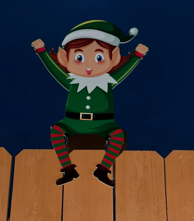 Elf on a Fence or Blind Sign Cutout 24x18,  -  Christmas Yard Decorations
