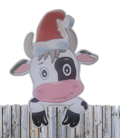 Christmas Cow Fence  Sign -  Christmas Yard Decorations  - Fence Topper Christmas