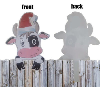 Christmas Cow Fence  Sign -  Christmas Yard Decorations  - Fence Topper Christmas