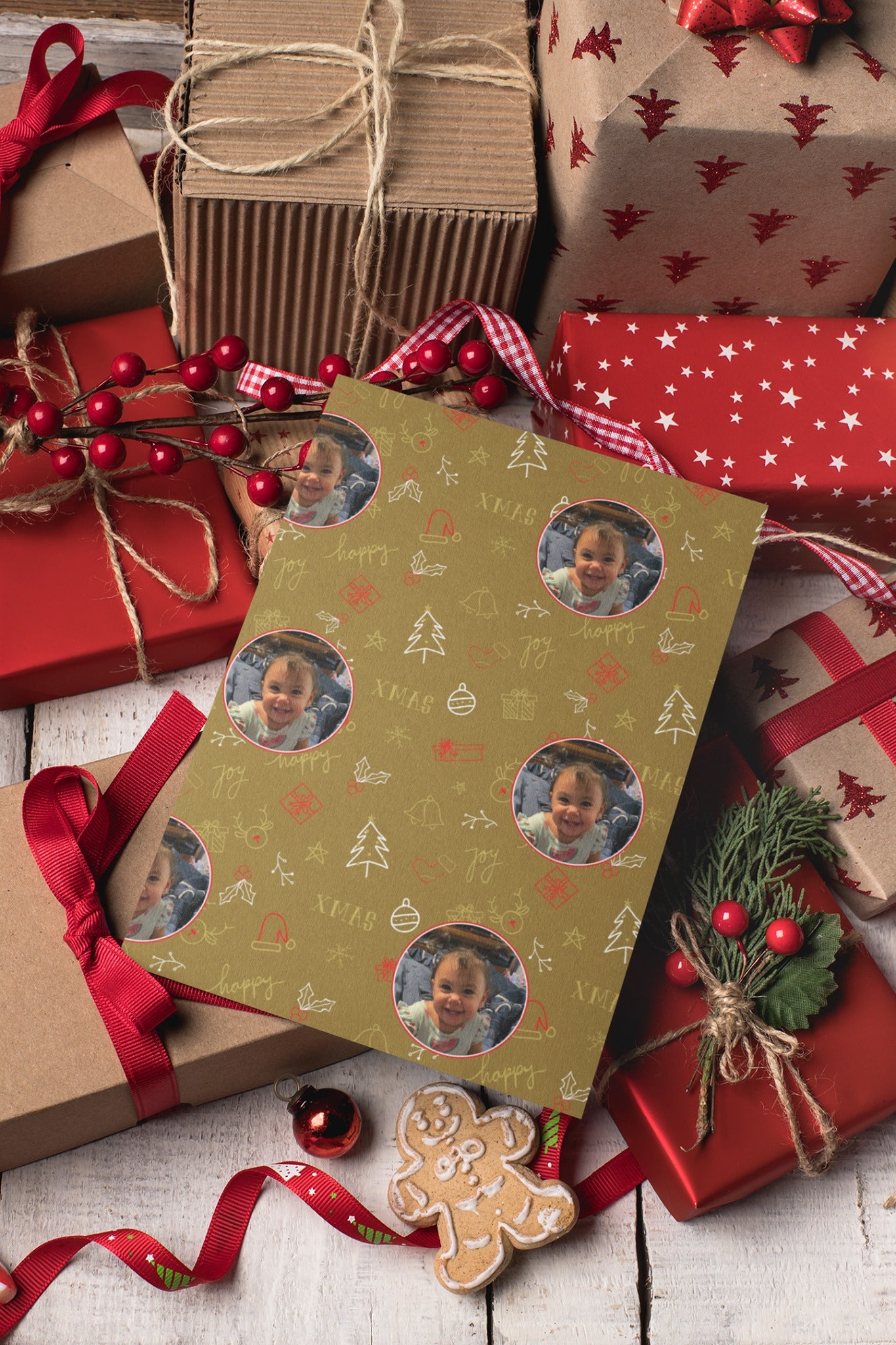 Personalized Christmas Wrapping Paper - Joy, Happy Theme