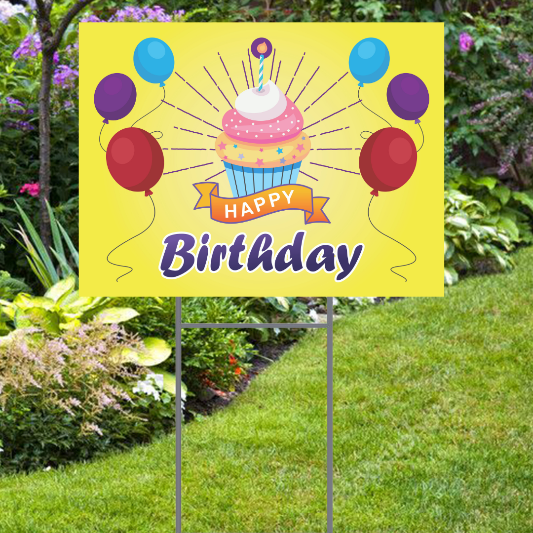 Happy Birthday with Cupcake Yard Sign