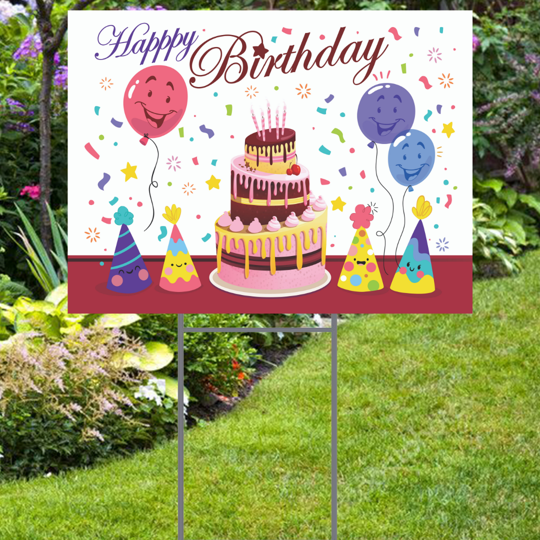 Smiling Balloons  Happy Birthday Yard Sign