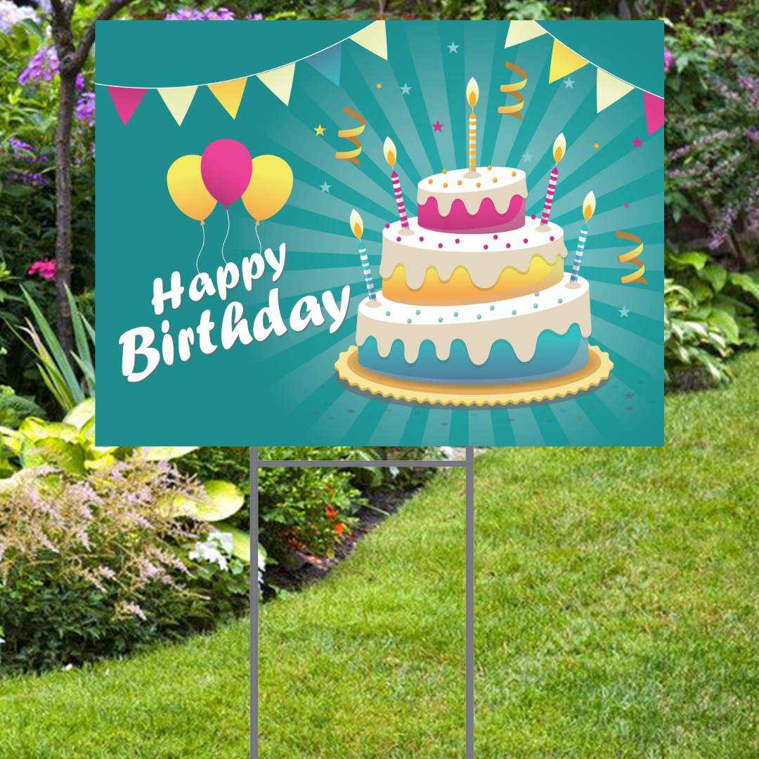Happy Birthday Yard Sign  Party Style with Cake