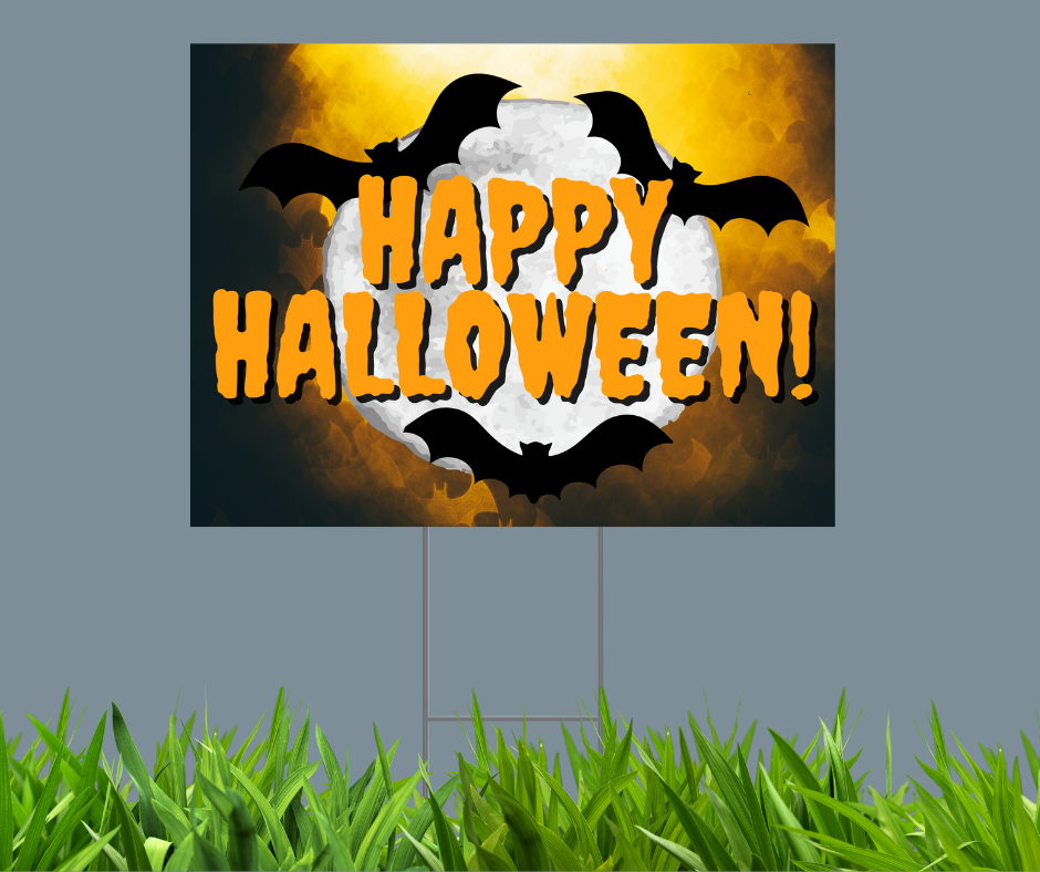 Happy Halloween Yard Sign with Bats