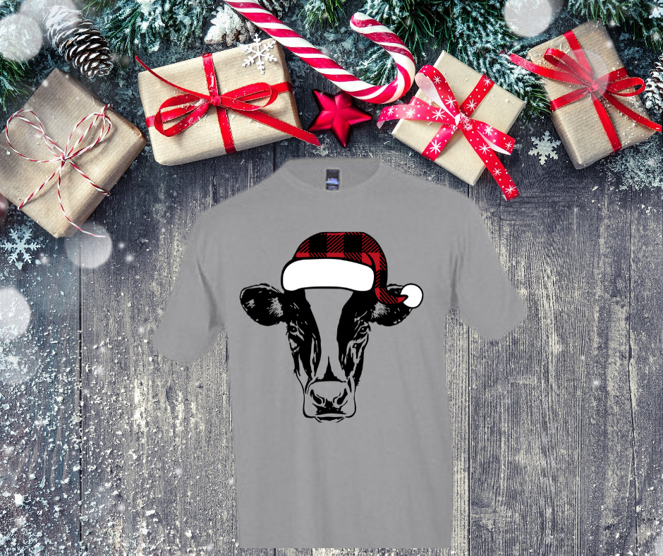 Cow with Stocking Christmas T-Shirt