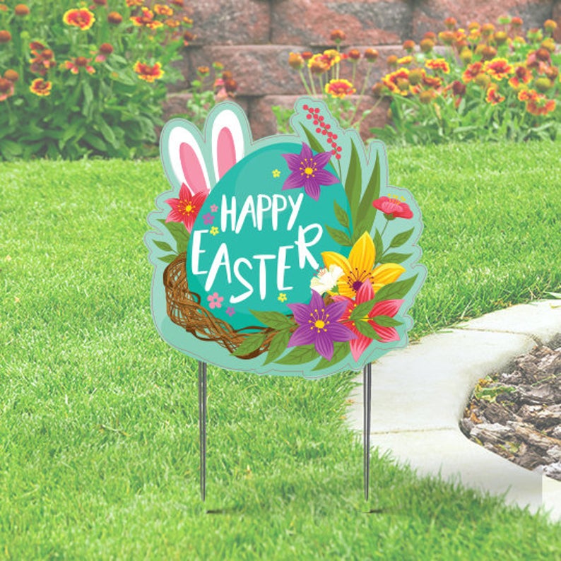 Happy Easter Yard Sign Floral Arrangement Design