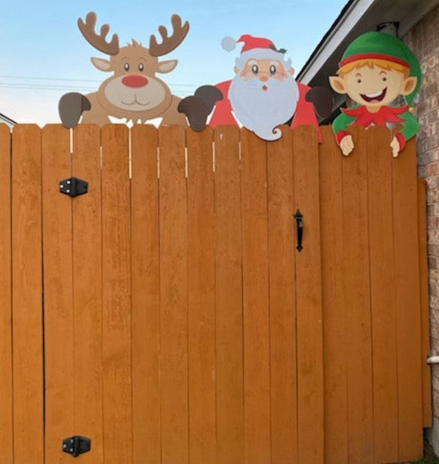 Santa, Elf or Reindeer Fence Topper Cutout printed on coroplast Christmas Yard Decorations