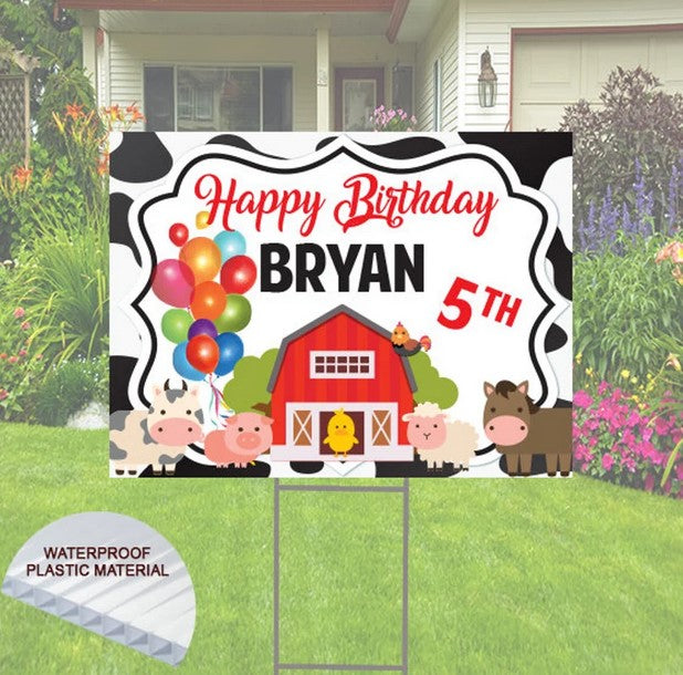 Farm Theme Kid's Happy Birthday Yard Sign 24"x18".