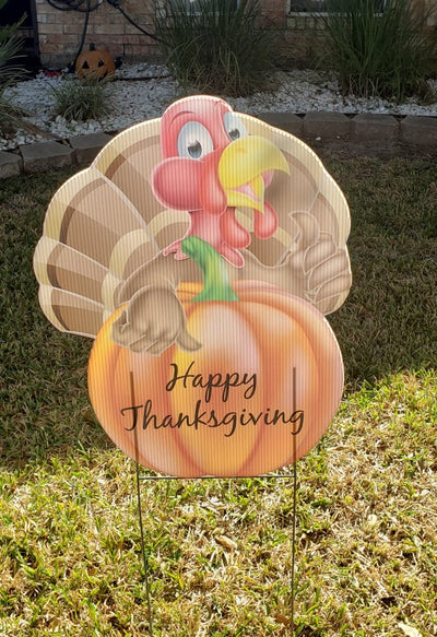 Happy Thanksgiving Yard Sign: Turkey with Pumpkin 18"x24"
