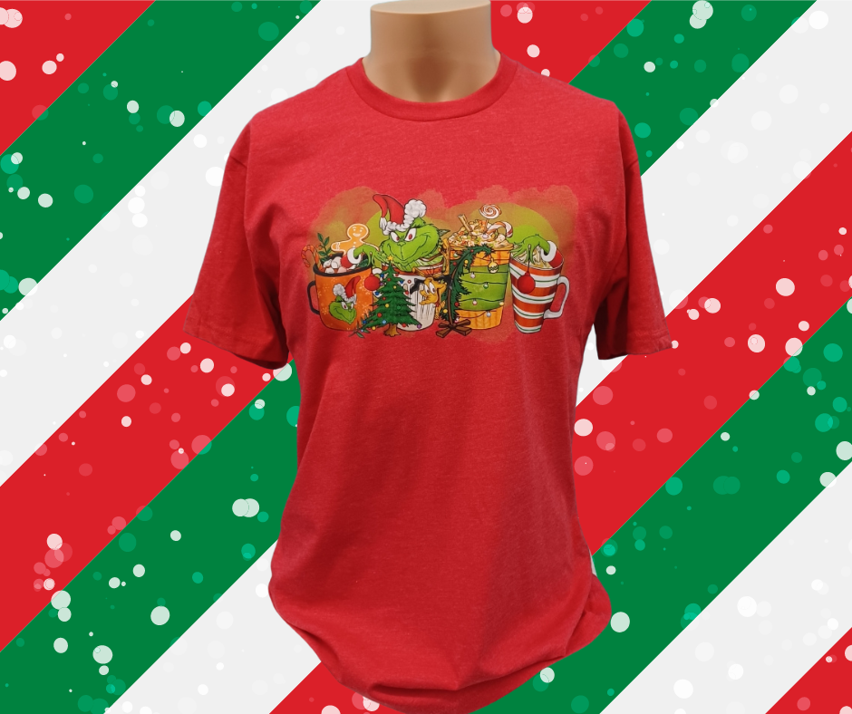 Hot Cocoa Christmas T-Shirt with Grinch and Max