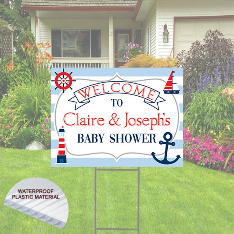Baby Shower Yard Sign -Marine Nautical Theme  - Boat, Lighthouse, anchor, Ocean, Water
