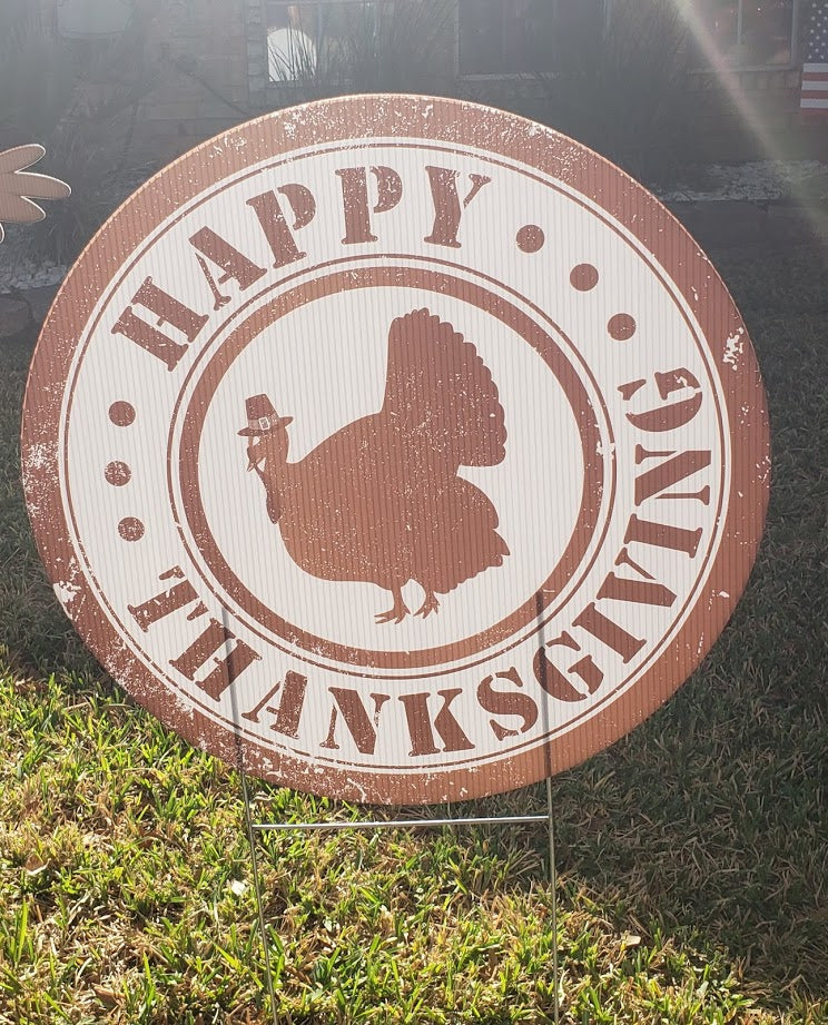 Happy Thanksgiving Circle Yard Sign 23"x23" coroplast