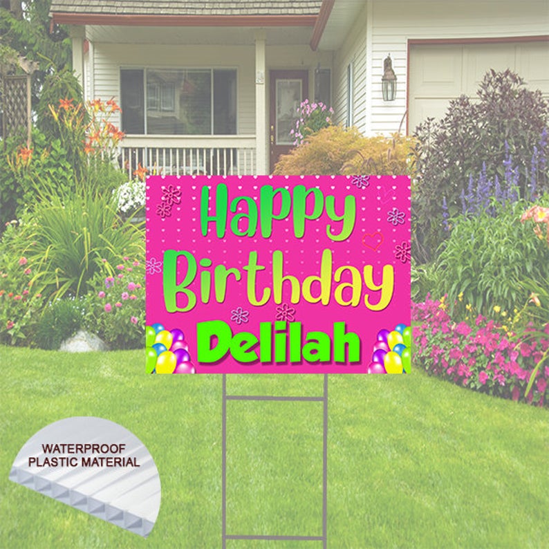Pink Happy Birthday Yard Sigg with Name