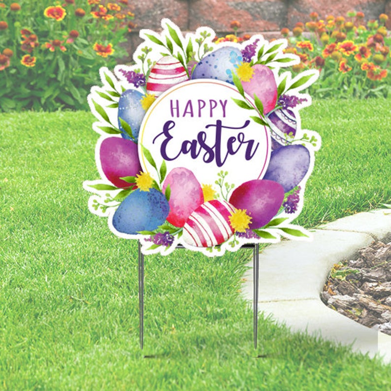Easter Yard Sign in Floral Design