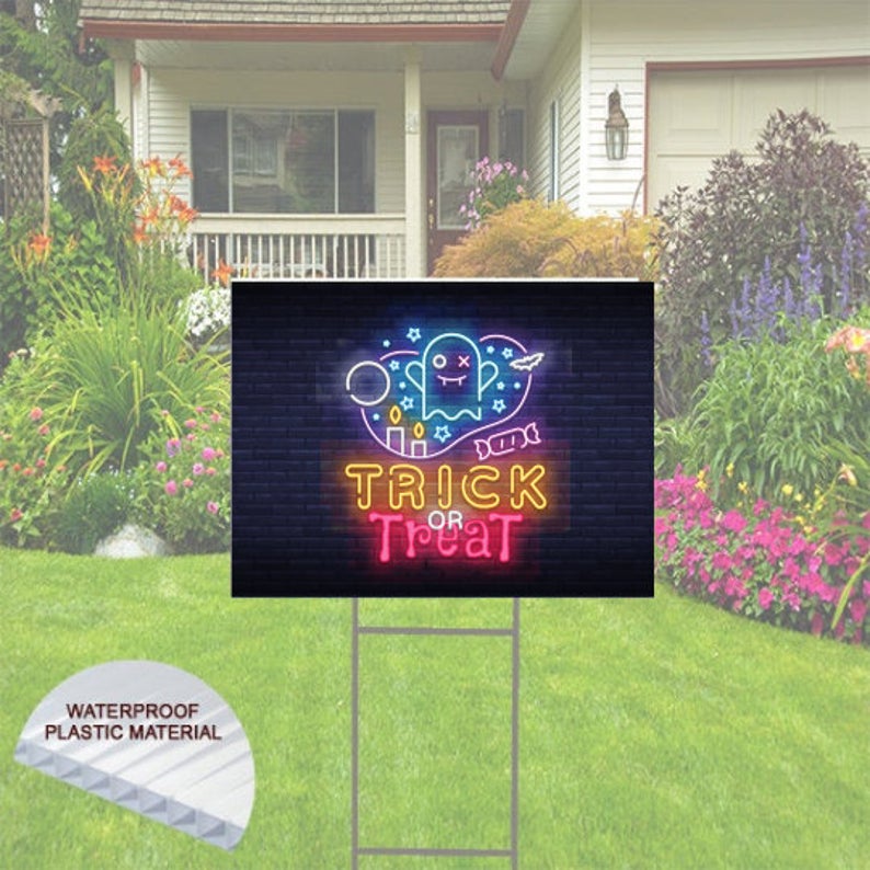 Electrifying  Halloween Yard Sign Neon Theme, Trick or Treat - Includes Shipping