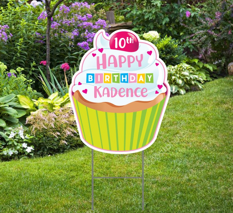 Personalized Happy Birthday Cupcake Yard Sign -Girl Birthday