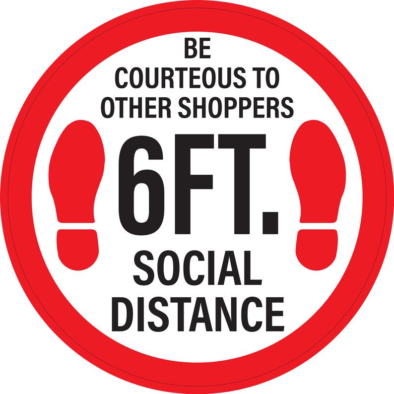Circle Floor Graphics -  6 Ft Social Distancing Signage Floor Decals 14" - Pack of 5