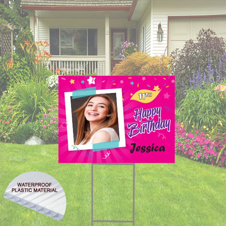 Happy Birthday Yard Sign with Photo -  Pink Theme