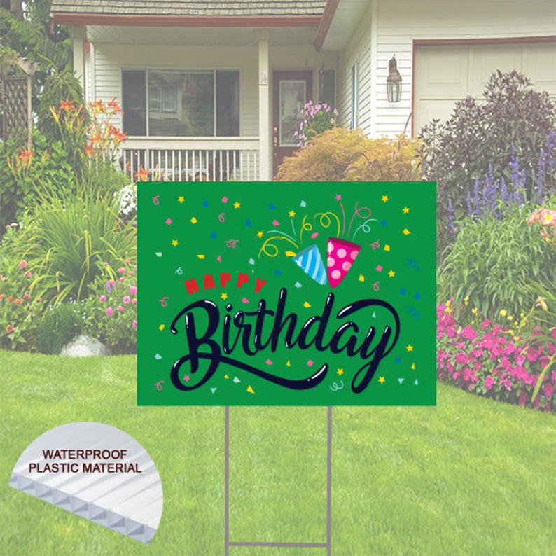 Happy Birthday Yard Sign Green Party Theme