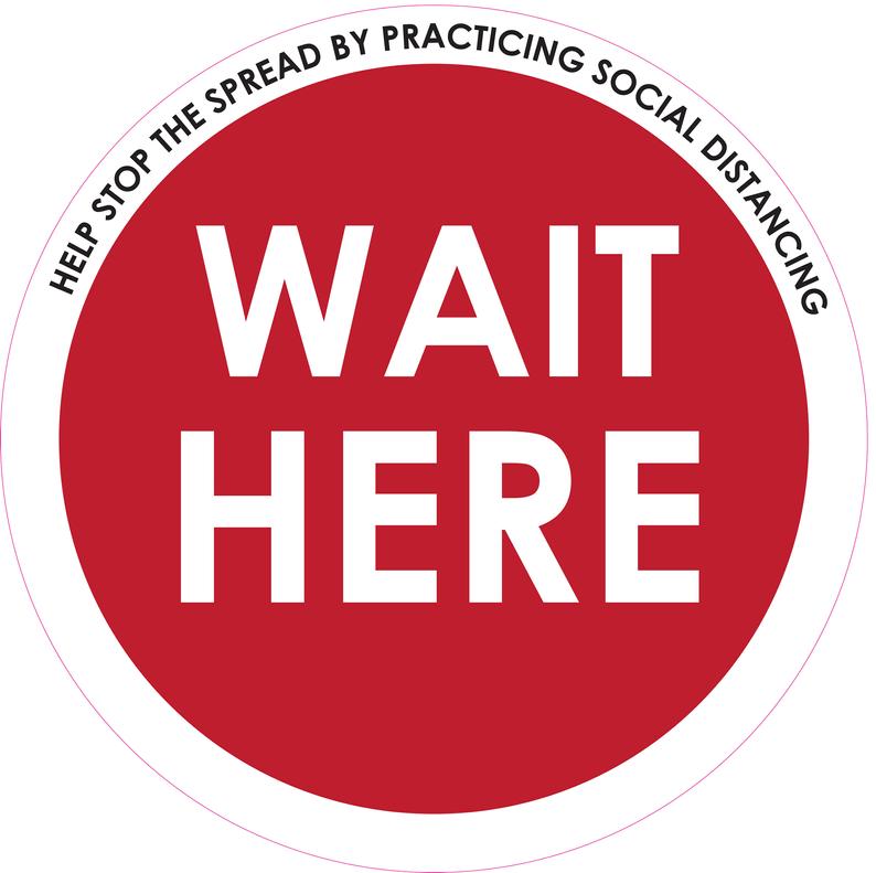 Circle Floor Graphics -  Wait here Social Distancing Signage Floor Decals 14" - Pack of 5