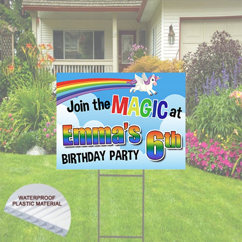 Happy Birthday Yard Sign- Unicorns & Rainbow Theme