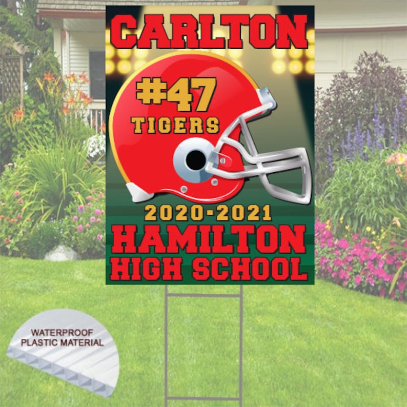 Football Helmet Yard Sign. Customized to school colors