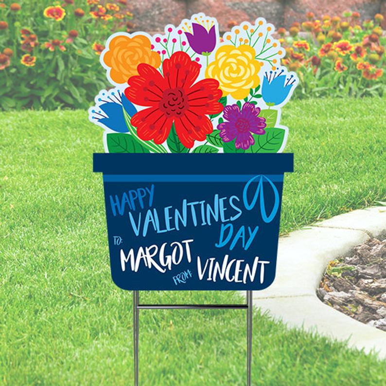 Valentine's Day Personalized Flower Pot Yard Sign
