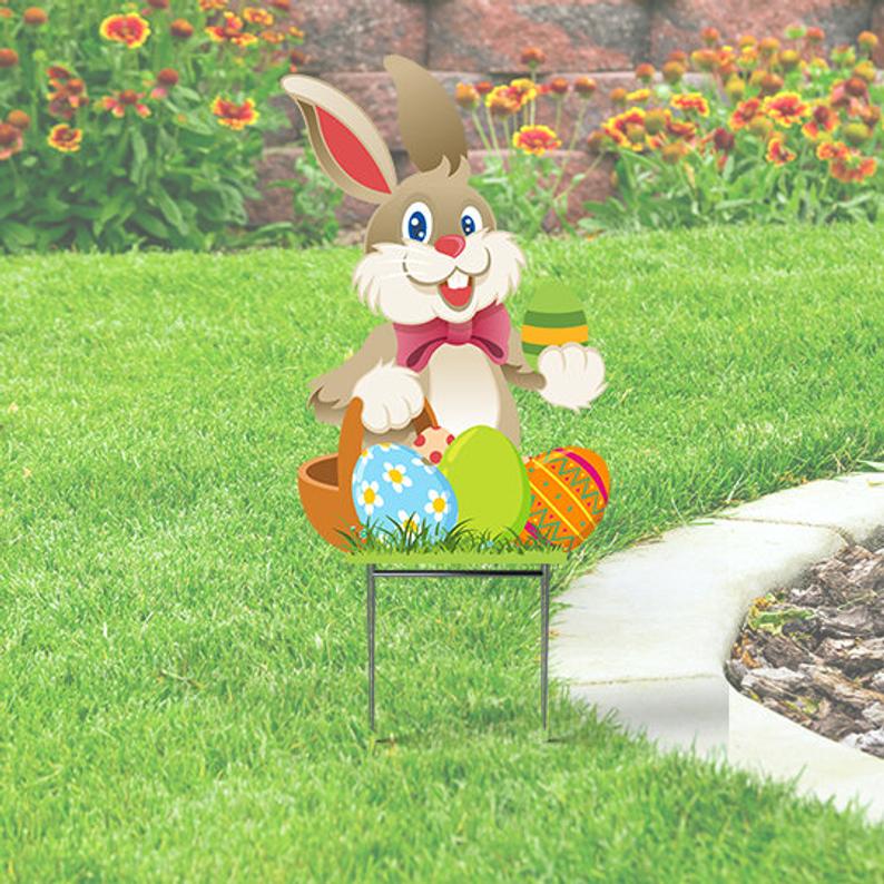 Easter Yard Sign: Cute Easter Bunny with Eggs