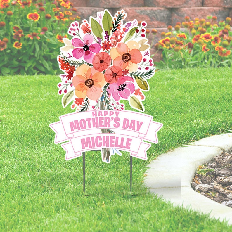 Happy Mother's Day Yard Sign with Mom's Name. Cutout Sign