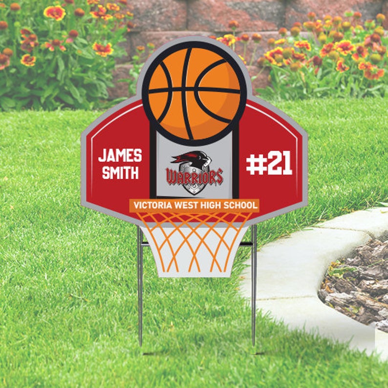 Basketball Yard Sign Customize with Name & Number, Goal with Ball Sport Yard Sign