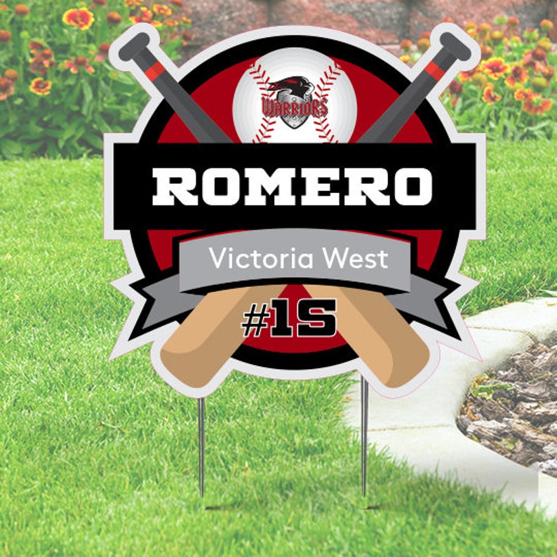 Baseball Yard Sign customized with Name and Number. Sports Yard Sign