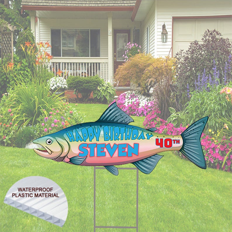 Happy Birthday Yard Sign: Fish Theme; Saltwater; Personalize