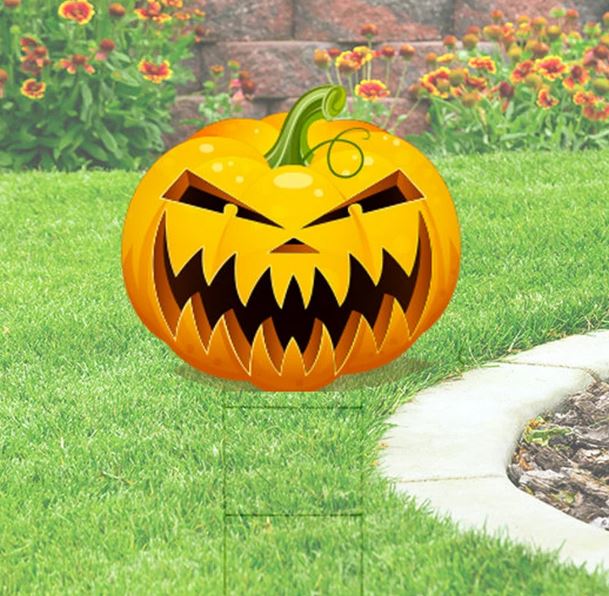 Jack-O-Lanterns Halloween Cutout Pumpkins Comes with H-Stake 27x24, printed on coroplast - Custom Cut