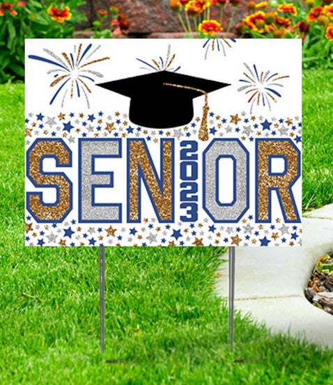 GRADUATION YARD SIGN SENIOR 2023 Blue, Gold, Silver