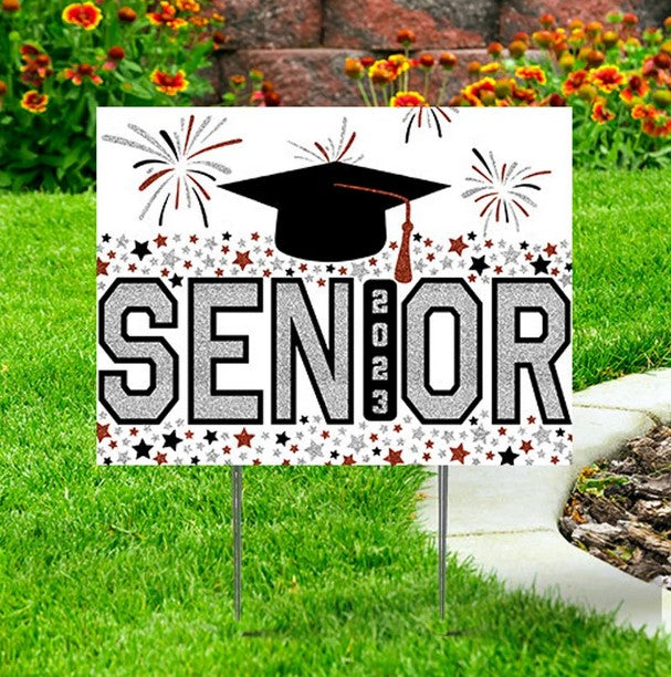 Graduation Yard Sign  Dark Red  and Silver 2023 Seniors 2023