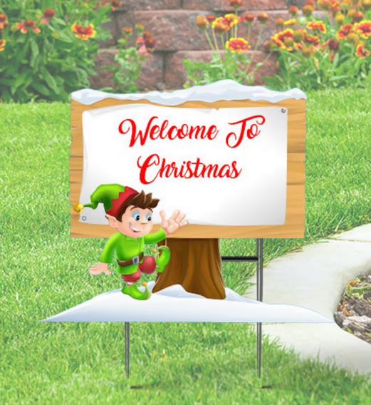 Christmas Elf Yard Sign with Personalized Message - Christmas Yard Sign
